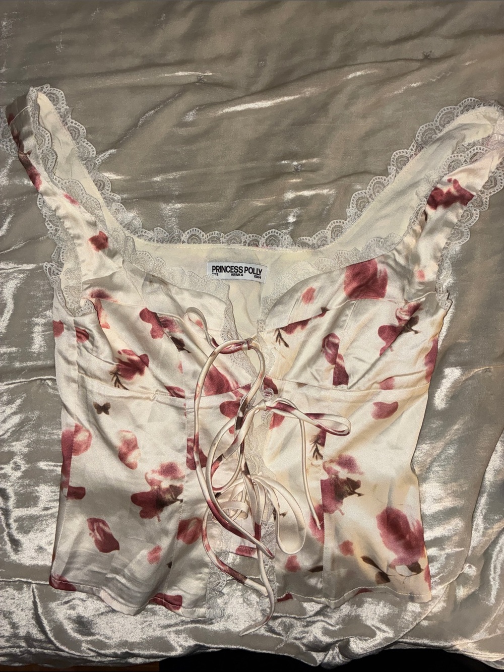 Princess Polly Cream Corset Top with Pink Floral Print